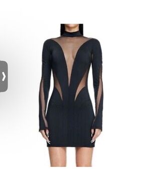 Mugler Black Sheer-Insert Long Sleeve Mini Dress